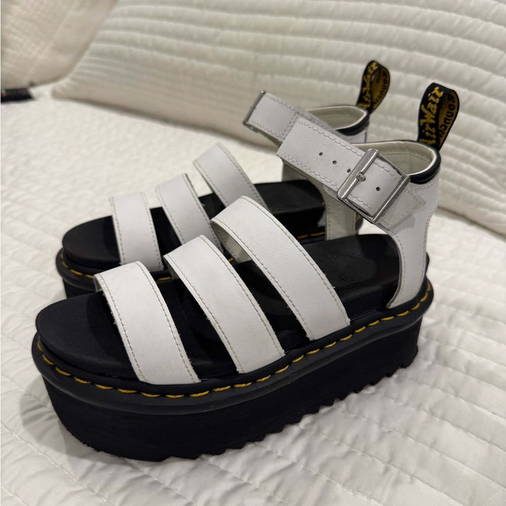 White Dr. Martens Platform Sandals with Black Soles